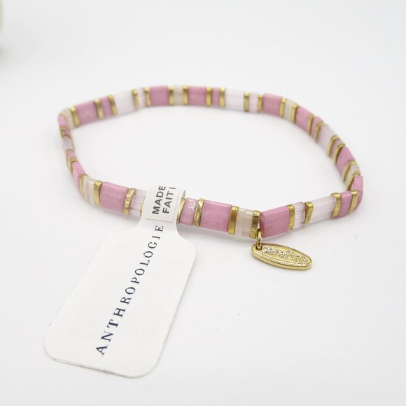 Anthropologie Jewelry - Anthropologie Sunshine Stretch Beaded Chicklet Bracelet - Pink